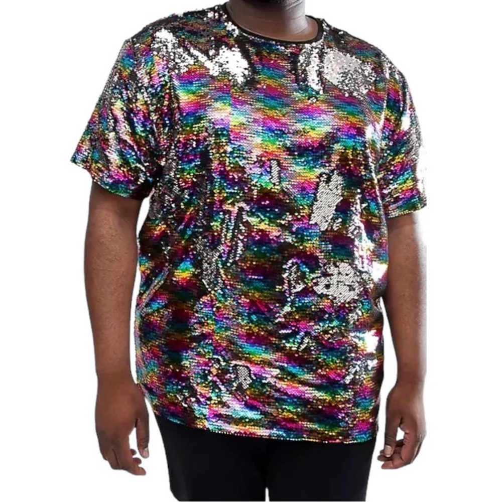 ASOS Festival Relaxed T-Shirt All Over Reversible Sequins Size Large Pride
